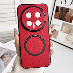 Πλάτη από Συνθετικό Δέρμα (PU) με PC για Honor Magic8 Pro 5G από OEM σε Κόκκινο χρώμα με ενσωματωμένο μαγνήτη για μαγνητικές βάσεις.