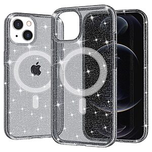 Σκληρή Πλάτη PC+TPU με glitter powder και μαγνητική τεχνολογία MagSafe για iPhone 13 σε μαύρο χρώμα από OEM.