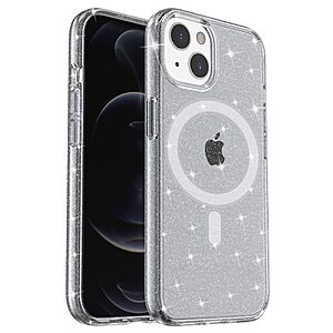 Σκληρή Πλάτη PC+TPU με glitter powder και μαγνητική τεχνολογία MagSafe για iPhone 13 σε μαύρο χρώμα από OEM.