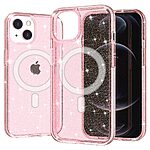 Σκληρή Πλάτη PC+TPU για iPhone 13 με glitter powder σχέδιο και συμβατότητα MagSafe από OEM, σε ροζ χρώμα.