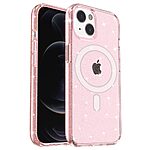 Σκληρή Πλάτη PC+TPU για iPhone 13 με glitter powder σχέδιο και συμβατότητα MagSafe από OEM, σε ροζ χρώμα.