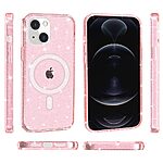 Σκληρή Πλάτη PC+TPU για iPhone 13 με glitter powder σχέδιο και συμβατότητα MagSafe από OEM, σε ροζ χρώμα.