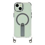 Σκληρή Πλάτη PC+TPU για iPhone 15 σε Γκρι χρώμα με μαγνητικό δακτύλιο, αναδιπλούμενο Stand και αποσπώμενο λουράκι ώμου 150cm.