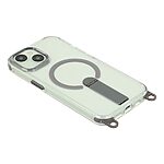Σκληρή Πλάτη PC+TPU για iPhone 15 σε Γκρι χρώμα με μαγνητικό δακτύλιο, αναδιπλούμενο Stand και αποσπώμενο λουράκι ώμου 150cm.