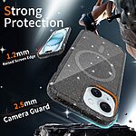Σκληρή Πλάτη PC+TPU για iPhone 15 με glitter σχέδιο, ενσωματωμένο μαγνήτη και ενισχυμένη προστασία από πτώσεις σε ημιδιάφανο χρώμα.