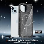Σκληρή Πλάτη PC+TPU για iPhone 15 με glitter σχέδιο, ενσωματωμένο μαγνήτη και ενισχυμένη προστασία από πτώσεις σε ημιδιάφανο χρώμα.
