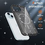 Σκληρή Πλάτη PC+TPU για iPhone 15 με glitter σχέδιο, ενσωματωμένο μαγνήτη και ενισχυμένη προστασία από πτώσεις σε ημιδιάφανο χρώμα.