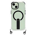Σκληρή Πλάτη PC+TPU για iPhone 15 σε Μαύρο χρώμα με μαγνητικό δακτύλιο, αναδιπλούμενο Stand και αποσπώμενο λουράκι ώμου 150cm.