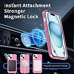 Σκληρή Πλάτη PC+TPU για iPhone 15 με glitter σχέδιο, ενσωματωμένο μαγνήτη και ενισχυμένη προστασία από πτώσεις σε ροζ διάφανο χρώμα.
