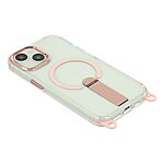 Σκληρή Πλάτη PC+TPU για iPhone 15 σε Ροζ χρώμα με μαγνητικό δαχτυλίδι, αναδιπλούμενο Stand και αποσπώμενο λουράκι ώμου 150cm.
