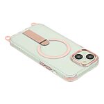 Σκληρή Πλάτη PC+TPU για iPhone 15 σε Ροζ χρώμα με μαγνητικό δαχτυλίδι, αναδιπλούμενο Stand και αποσπώμενο λουράκι ώμου 150cm.