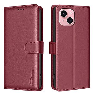 Flip Πορτοφόλι από Συνθετικό Δέρμα (PU) για iPhone 15 από BINFEN COLOR BF32 σε Κόκκινο με RFID προστασία, θήκες καρτών και Stand.