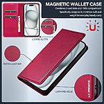 Flip Πορτοφόλι από Συνθετικό Δέρμα (PU) με TPU για iPhone 15 από LC.IMEEKE L1 Series σε Κόκκινο, με θήκες καρτών και ενσωματωμένη βάση στήριξης.