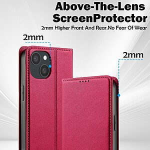 Flip Πορτοφόλι από Συνθετικό Δέρμα (PU) με TPU για iPhone 15 από LC.IMEEKE L1 Series σε Κόκκινο, με θήκες καρτών και ενσωματωμένη βάση στήριξης.