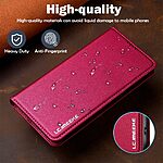 Flip Πορτοφόλι από Συνθετικό Δέρμα (PU) με TPU για iPhone 15 από LC.IMEEKE L1 Series σε Κόκκινο, με θήκες καρτών και ενσωματωμένη βάση στήριξης.