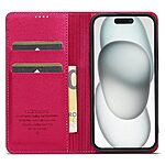Flip Πορτοφόλι από Συνθετικό Δέρμα (PU) με TPU για iPhone 15 από LC.IMEEKE L1 Series σε Κόκκινο, με θήκες καρτών και ενσωματωμένη βάση στήριξης.