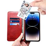 Flip Πορτοφόλι από Συνθετικό Δέρμα (PU) με TPU για iPhone 15 από SUTENI σε Κόκκινο χρώμα με θήκες καρτών και ενσωματωμένη βάση στήριξης.