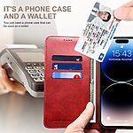 Flip Πορτοφόλι από Συνθετικό Δέρμα (PU) με TPU για iPhone 15 από SUTENI σε Κόκκινο χρώμα με θήκες καρτών και ενσωματωμένη βάση στήριξης.