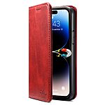 Flip Πορτοφόλι από Συνθετικό Δέρμα (PU) με TPU για iPhone 15 από SUTENI σε Κόκκινο χρώμα με θήκες καρτών και ενσωματωμένη βάση στήριξης.
