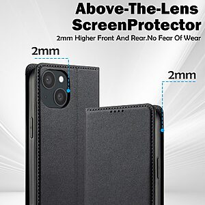 Flip Πορτοφόλι από Συνθετικό Δέρμα (PU) με TPU για iPhone 15 από LC.IMEEKE L1 Series σε Μαύρο χρώμα με θήκες καρτών και αναδιπλούμενη βάση στήριξης.