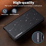 Flip Πορτοφόλι από Συνθετικό Δέρμα (PU) με TPU για iPhone 15 από LC.IMEEKE L1 Series σε Μαύρο χρώμα με θήκες καρτών και αναδιπλούμενη βάση στήριξης.