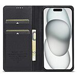 Flip Πορτοφόλι από Συνθετικό Δέρμα (PU) με TPU για iPhone 15 από LC.IMEEKE L1 Series σε Μαύρο χρώμα με θήκες καρτών και αναδιπλούμενη βάση στήριξης.