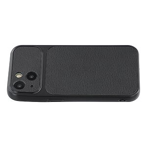 Πλάτη από Συνθετικό Δέρμα (PU) με TPU για iPhone 15 σε Μαύρο χρώμα με υφή sheepskin, ανυψωμένα χείλη κάμερας και ακριβείς εγκοπές.