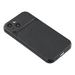 Πλάτη από Συνθετικό Δέρμα (PU) με TPU για iPhone 15 σε Μαύρο χρώμα με υφή sheepskin, ανυψωμένα χείλη κάμερας και ακριβείς εγκοπές.