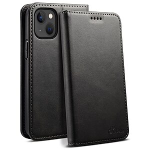 Flip Πορτοφόλι από Συνθετικό Δέρμα (PU) με TPU για iPhone 15 από SUTENI σε Μαύρο χρώμα με θήκες καρτών και ενσωματωμένο stand.