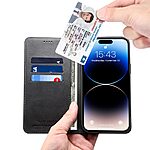Flip Πορτοφόλι από Συνθετικό Δέρμα (PU) με TPU για iPhone 15 από SUTENI σε Μαύρο χρώμα με θήκες καρτών και ενσωματωμένο stand.