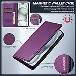 Flip Πορτοφόλι από Συνθετικό Δέρμα (PU) με TPU για iPhone 15 από LC.IMEEKE L1 Series σε Μωβ χρώμα με θήκες καρτών και αναδιπλούμενη βάση.