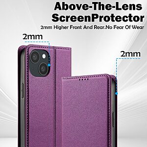 Flip Πορτοφόλι από Συνθετικό Δέρμα (PU) με TPU για iPhone 15 από LC.IMEEKE L1 Series σε Μωβ χρώμα με θήκες καρτών και αναδιπλούμενη βάση.
