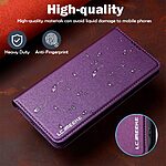 Flip Πορτοφόλι από Συνθετικό Δέρμα (PU) με TPU για iPhone 15 από LC.IMEEKE L1 Series σε Μωβ χρώμα με θήκες καρτών και αναδιπλούμενη βάση.