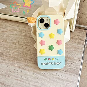Πλάτη Σιλικόνης για iPhone 15 με χαριτωμένο 3D σχέδιο από πολύχρωμα αστέρια. Εξαιρετική απορρόφηση κρούσεων, ανυψωμένες άκρες για προστασία κάμερας.