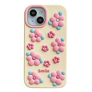 Πλάτη Σιλικόνης για iPhone 15 από OEM με χαριτωμένο 3D floral σχέδιο σε ροζ χρώμα. Προστασία από πτώσεις με ανυψωμένες άκρες γύρω από την κάμερα.
