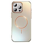 Σκληρή Πλάτη PC για iPhone 16 Pro Max σε Γκρι χρώμα με MagSafe και ενσωματωμένο Stand από χρυσό πλαίσιο φακού για hands-free προβολή.