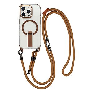 Σκληρή Πλάτη PC+TPU για iPhone 16 Pro Max με MagSafe, ενσωματωμένο Stand και ρυθμιζόμενο λουράκι 220cm σε Χρυσό χρώμα.