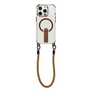Σκληρή Πλάτη PC+TPU για iPhone 16 Pro Max με MagSafe, ενσωματωμένο Stand και ρυθμιζόμενο λουράκι 220cm σε Χρυσό χρώμα.