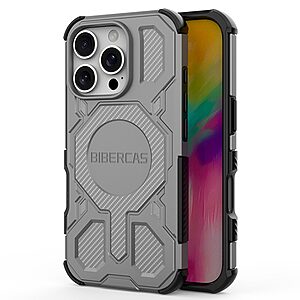 Σκληρή Πλάτη PC+TPU για iPhone 16 Pro Max από OEM BIBERCAS J-16 Series σε Γκρι χρώμα με MagSafe και ενισχυμένες γωνίες airbag.