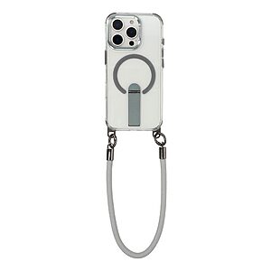 Σκληρή Πλάτη PC+TPU για iPhone 16 Pro Max σε Γκρι χρώμα με MagSafe, ενσωματωμένο Stand και ρυθμιζόμενο Λουράκι 220cm για hands-free χρήση.