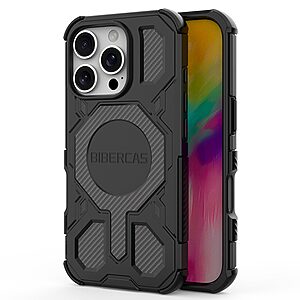 Σκληρή Πλάτη PC+TPU για iPhone 16 Pro Max από OEM BIBERCAS J-16 Series σε Μαύρο χρώμα με MagSafe και ενισχυμένες γωνίες αερόσακου.