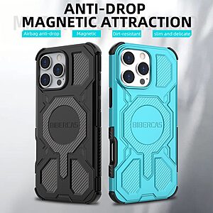 Σκληρή Πλάτη PC+TPU για iPhone 16 Pro Max από OEM BIBERCAS J-16 Series σε Μαύρο χρώμα με MagSafe και ενισχυμένες γωνίες αερόσακου.