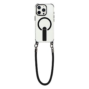 Σκληρή Πλάτη PC+TPU για iPhone 16 Pro Max από OEM σε Μαύρο χρώμα με MagSafe, ενσωματωμένο Stand και ρυθμιζόμενο λουράκι 220cm.
