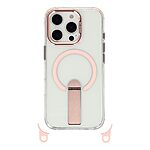 Σκληρή Πλάτη PC+TPU για iPhone 16 Pro Max με MagSafe, ενσωματωμένο kickstand και ρυθμιζόμενο λουράκι 220cm σε Ροζ χρώμα.