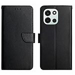 Flip Πορτοφόλι από Αυθεντικό Δέρμα για OnePlus Nord 6 5G σε Μαύρο χρώμα με θήκες καρτών, ρυθμιζόμενη βάση στήριξης και μαγνητικό κούμπωμα.