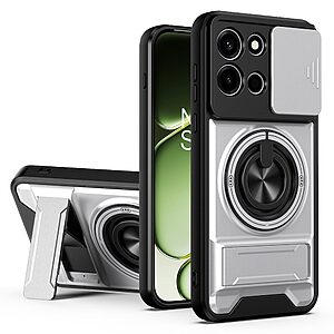 Σκληρή Πλάτη PC+TPU για OnePlus Nord 6 5G από OEM σε Ασημί χρώμα, με μαγνητικό δακτύλιο, περιστρεφόμενο Stand και προστατευτικό κάλυμμα κάμερας.