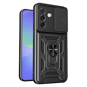 Σκληρή Πλάτη PC+TPU για Samsung Galaxy A37 5G από OEM σε Μαύρο χρώμα με περιστρεφόμενο Stand και προστασία κάμερας.