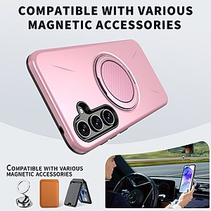 Σκληρή Πλάτη PC+TPU για Samsung Galaxy A37 5G από OEM σε Ροζ χρώμα με περιστρεφόμενο Stand 360° και συμβατότητα MagSafe.