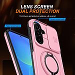 Σκληρή Πλάτη PC+TPU για Samsung Galaxy A37 5G σε Ροζ χρώμα με περιστρεφόμενο Ring Stand, συρόμενη κάλυψη κάμερας και μαγνητικό δαχτυλίδι.
