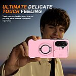Σκληρή Πλάτη PC+TPU για Samsung Galaxy A37 5G σε Ροζ χρώμα με περιστρεφόμενο Ring Stand, συρόμενη κάλυψη κάμερας και μαγνητικό δαχτυλίδι.